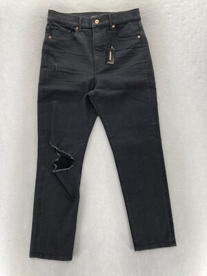 Express Jeans Women's 10 Slim Straight Black Stretch Denim Distressed High  Rise