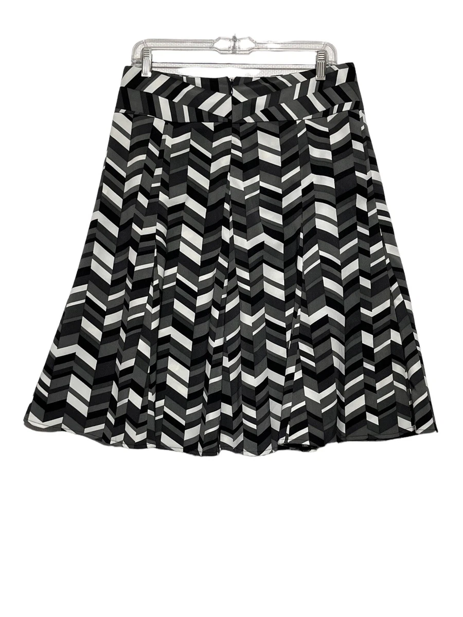 Cato A Line Skirt Womens Size 8 Black Gray Ivory Geometric Stretch