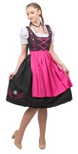 3XL 26 German Dirndl DRESS Top Apron EMBROIDERED Long Oktoberfest BLACK Pink
