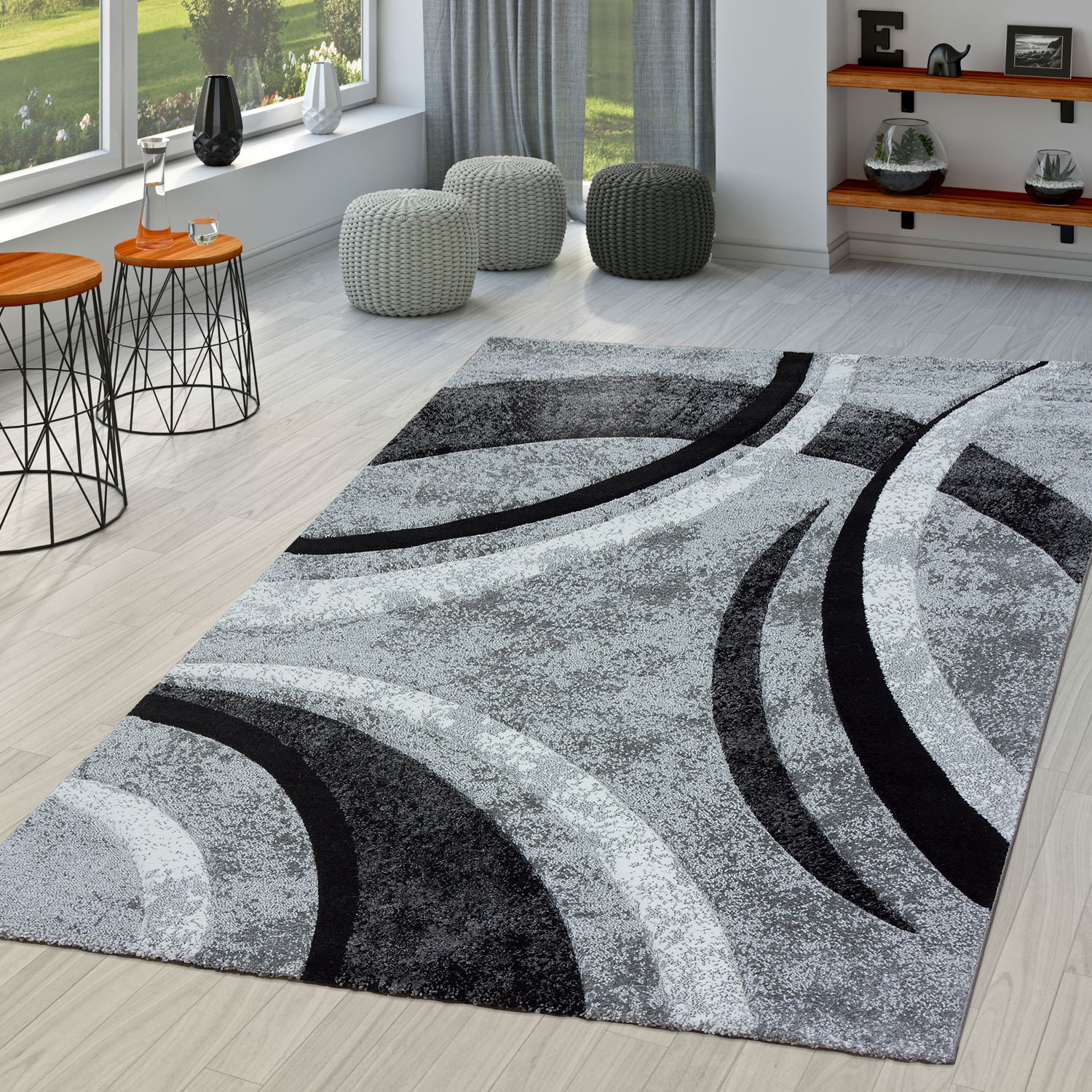 Modern Gestreift Wohnzimmer Teppich Konturenschnitt Mit Meliert