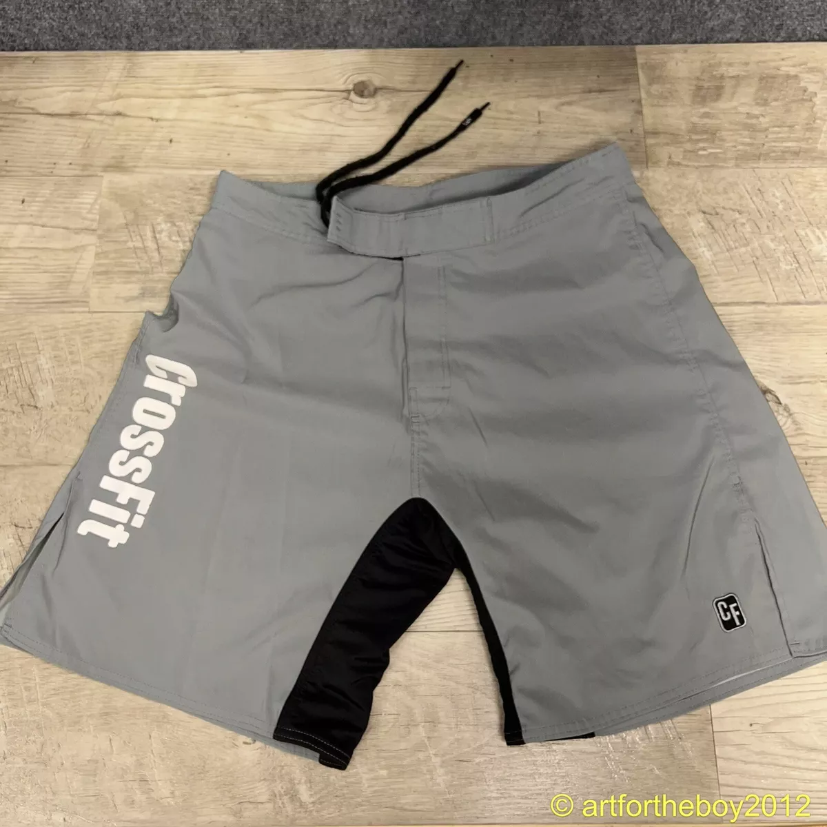 CrossFit Brand 34 Men s Shorts Gray Black Flexible Gusset Hook Loop String Tie