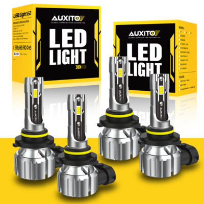 AUXITO 9005 + 9006 Combo 4 LED Headlight Kit Bulbs High Low Beam White 80000LM