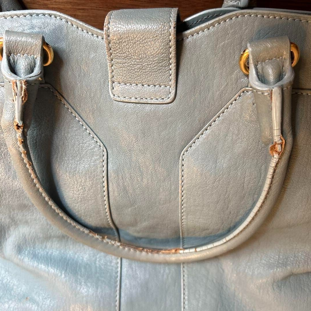Borsa a mano YVES SAINT LAURENT YSL Y Line Cabas in pelle blu spedita dal Giappone FS