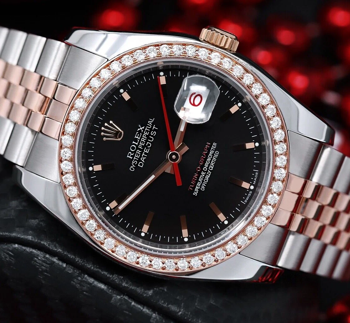 Rolex Datejust 36mm Turn O Graph 116261 Steel 18K Rose Black Dial