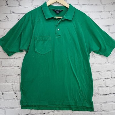 Lands End Golf Don Carlsen Shirt Mens Size M Green Polo Chest Pocket 100% Cotton