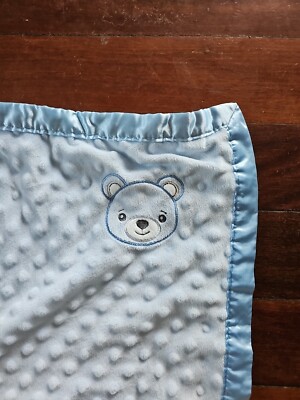 BLUE BEAR Tiny Little Wonders Blue Spot Minky PRAM BLANKET Satin Back Trim
