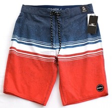 O'Neill Red White  Blue Stripe Stretch Boardshorts Swim Trunks Men's NWT