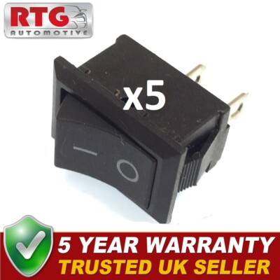 5x 12v Universal Non Illuminated On/Off Rocker Switch Black 2 Pins Rectangular
