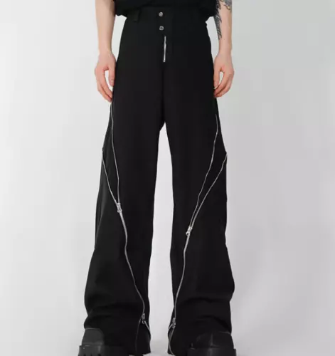 Herren Punk Gothic Cargo Mode Hose Reißverschlüsse Hose Freizeit Locker Weites Bein Hose - Bild 2 von 10