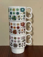 3 Stylecraft Vintage Porcelain Stacking Flowered Mugs Japan