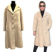 Place Dela Mode Mohair Coat Womens 8 Beige Long Overcoat Button Vintage Llama