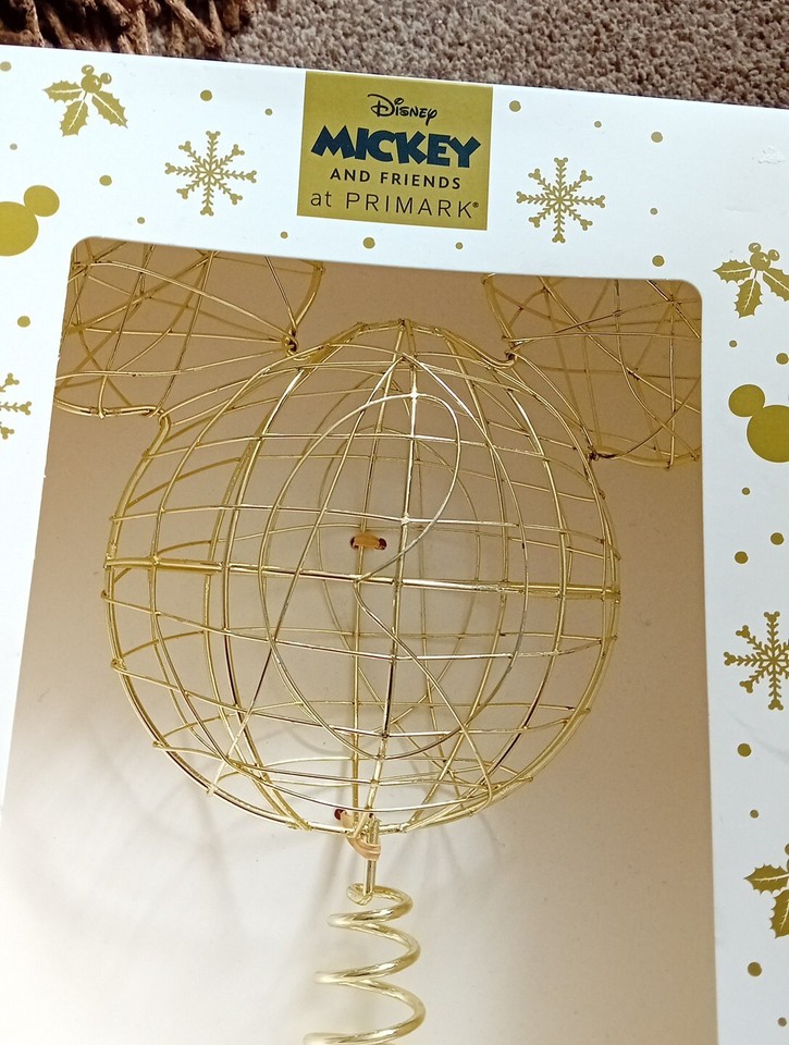 Disney Primark Gold Mickey Mouse Christmas tree top topper gold wire