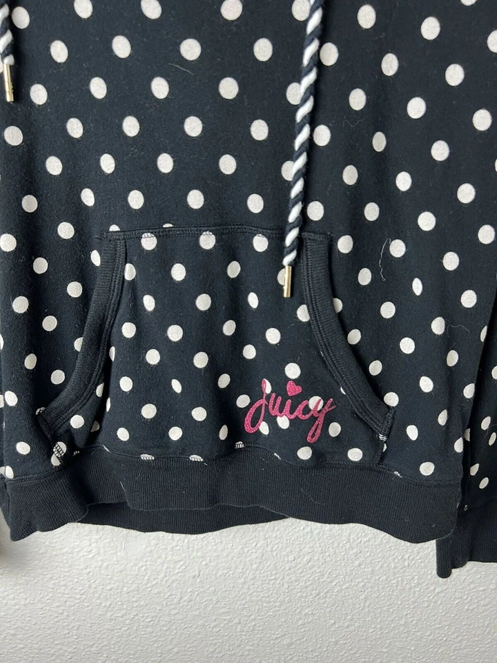Juicy Couture Black White Polka Dot Hoodie Sweatshirt Pullover 100% Cotton Small - Image 3 of 4