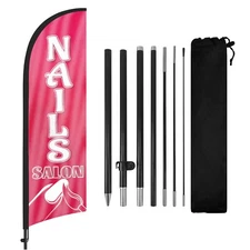 Nails Salon Swooper Flags, Feather Flags with Poles & Ground Stake, 8FT Banner
