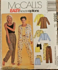 McCalls 3856 Misses Pajamas Tops Camisole Shorts & Pants Sewing Pattern XS-S-M