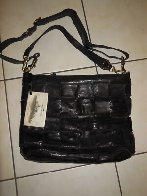 Campomaggi XL Leder Tasche Edera schwarz Nero mit Etikett Nieten
