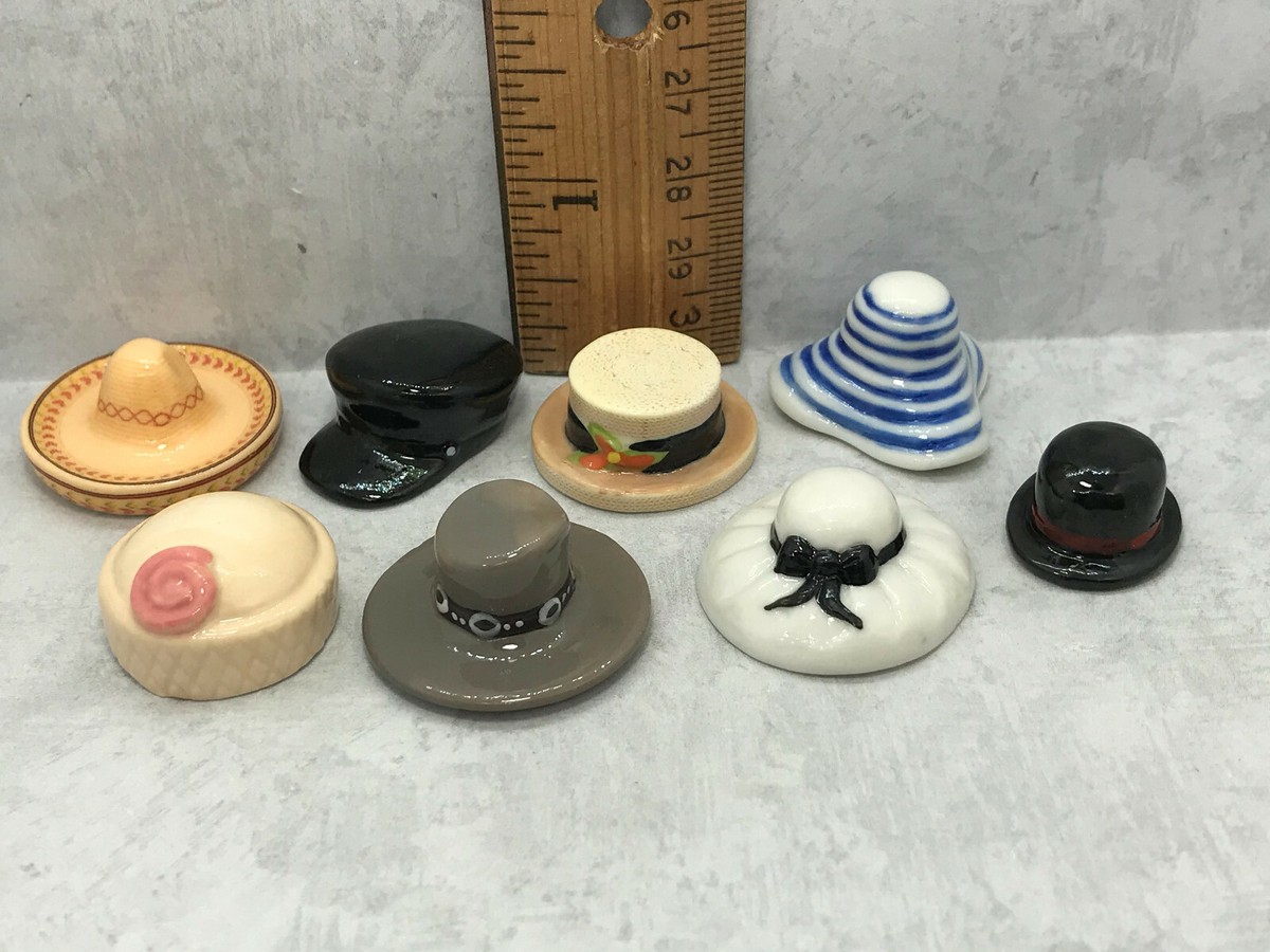 Tiny Miniature HATS Sombrero Cowboy Bowler 8pc French Feves