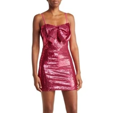 Ronny Kobo Lindsay Sequins Big Bow Sleeveless Mini Dress in Tulip Size M