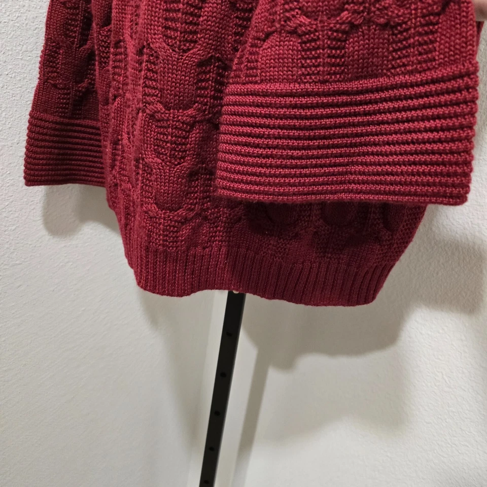 Suéter de mezcla de lana rojo granate para mujer tejido con cable mediano manga acampanada oficina carrera Foto 3 de 4