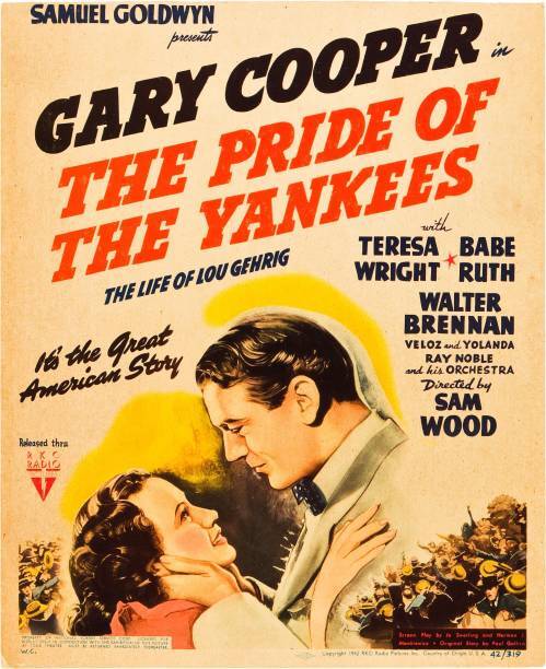 Pride of the Yankees Poster with Teresa Wright and Gary Cooper Vintage Window Photo  