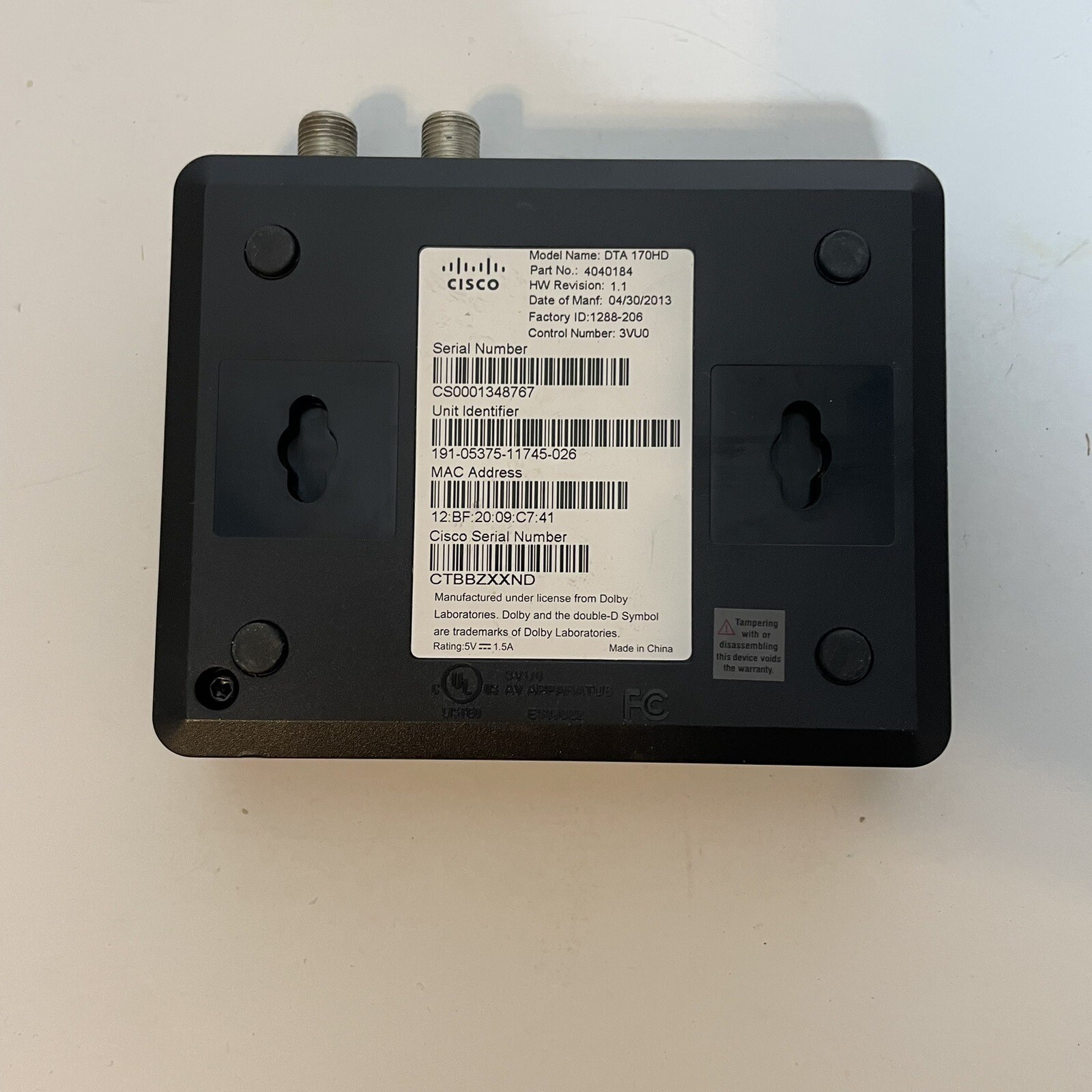 Cisco DTA 170HD TV Receiver Digital Transport Adapter Box no cables eBay