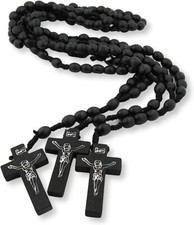 3 Pack Wooden Bead Black Rosary With Crucifix Charm for Home or Church 14 In