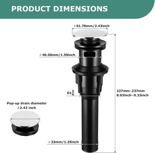 Bathroom Faucet Lavatory Vessel Sink Pop Up Drain Stopper with Overflow Chrome - Picture 5 of 16