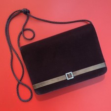 Vintage Brown Suede Clutch Bag with Satin Trim