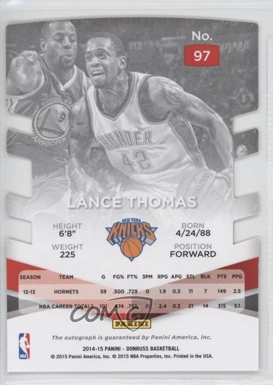 2014 Panini Donruss Elite Status Signatures Gold Die-Cut /10 Lance Thomas Auto - Image 2 of 2