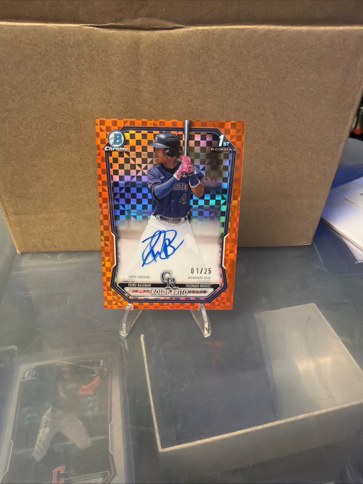 2026 Bowman Chrome Roldy Brito Orange X-fractor 1/25 Bookend Numbered!! view 3