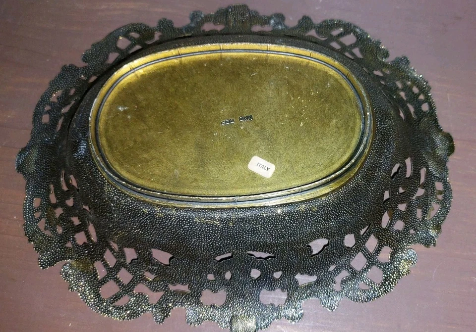 Vintage Italian Mod Dep Brass Filigree Ornate Bowl Approx. 10"x8" - Image 3 of 4