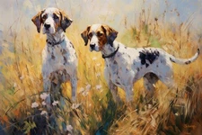 Original Oil Painting-2 Southern Game Dogs In Field Hand Painted 24x16 In Signed