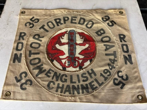 WWII USN PT BOAT MOTOR TORPEDO BOAT SQD 35 D-DAY ENGLAND  READY ROOM  WALL FLAG