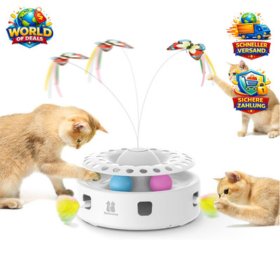 Interaktives Katzen-Spielzeug 3-in-1 mit Flatter-Schmetterling & Ballbahn
