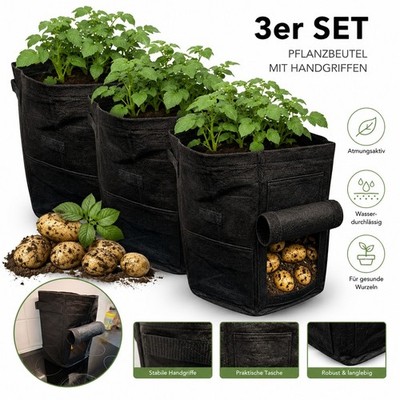3er SET 10L Grow Bag Kartoffeltopf Erntefenster Pflanzsack Balkon Garten