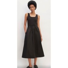 Everlane Black Riviera Poplin Midi Dress Small Tank Sleeveless Jersey