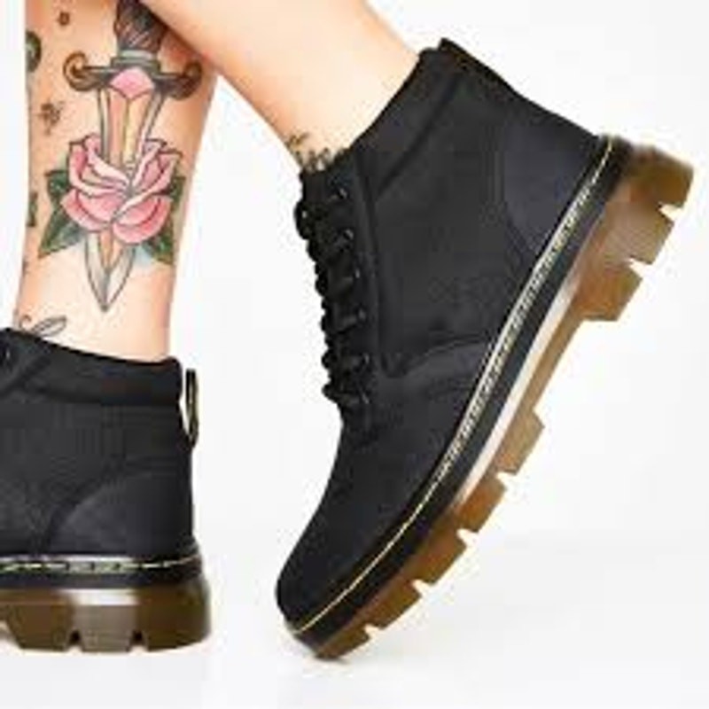 DR MARTENS Bonny Black Boots Nylon Leather Lace Up Combat Boot Shoe Size 7 Doc 