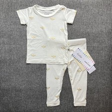 NWT Kickee Pants Print Short Sleeve Pajama Set in Gold Bees Bamboo 3-6M