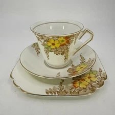 Victoria C & E Vintage Teacup Trio (Cup, Saucer, Plate) Autumn Flowers #2833A