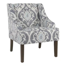 HomePop Traditional Wood and Fabric Swoop Accent Chair in Suri Blue