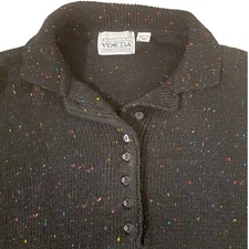 Venezia Sportswear Black Speckled Knit Sweater One Size Cozy Vintage Style