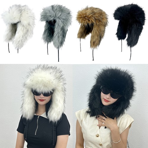 Women's Imitation Fox Fur Trapper Hat Raccoon Fur Russian Ear Flap Bomber Cap US - Picture 4 of 25