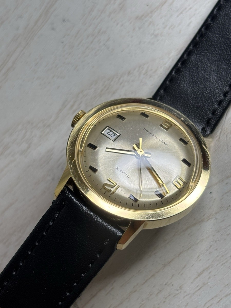 Vintage 72 Timex Marlin Gold Mechanical Date Watch Dial  display picture 3
