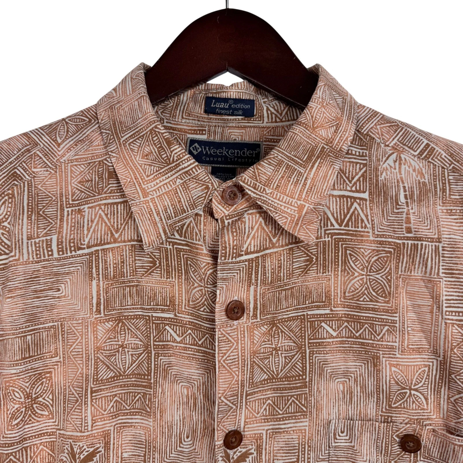 Weekender Luau Edition Mens XL Silk Blend Geometric Tribal Palm Hawaiian Shirt