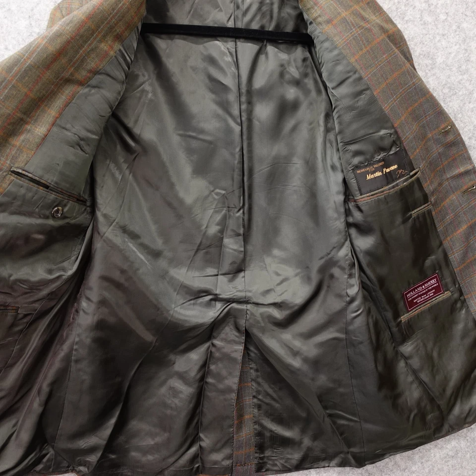 美国制造 Windowpane 格纹运动外套男式 40R 绿色 HOLLAND SHERRY 定制夹克 — 第 3/4 张图片