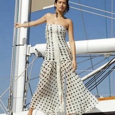 Zimmermann Dress Corsage Ruched Size 2 AU12 US8 Strapless Midi White Polka Dot