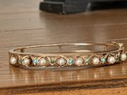 14KYG Turquoise Jade & Pearl Bangle Bracelet 19.86 Grams — photo 3