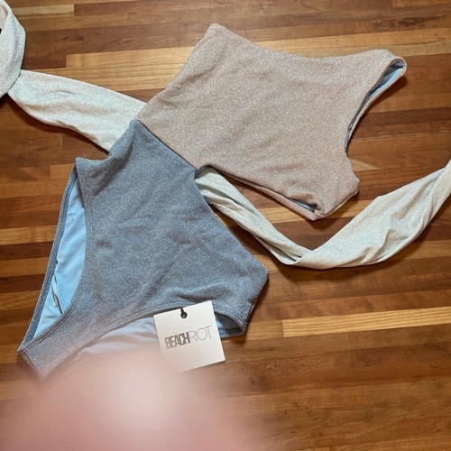 Beach Riot Carlie One Piece Swimsuit Silver, gold, blue XS retail $160 - Picture 6 of 8