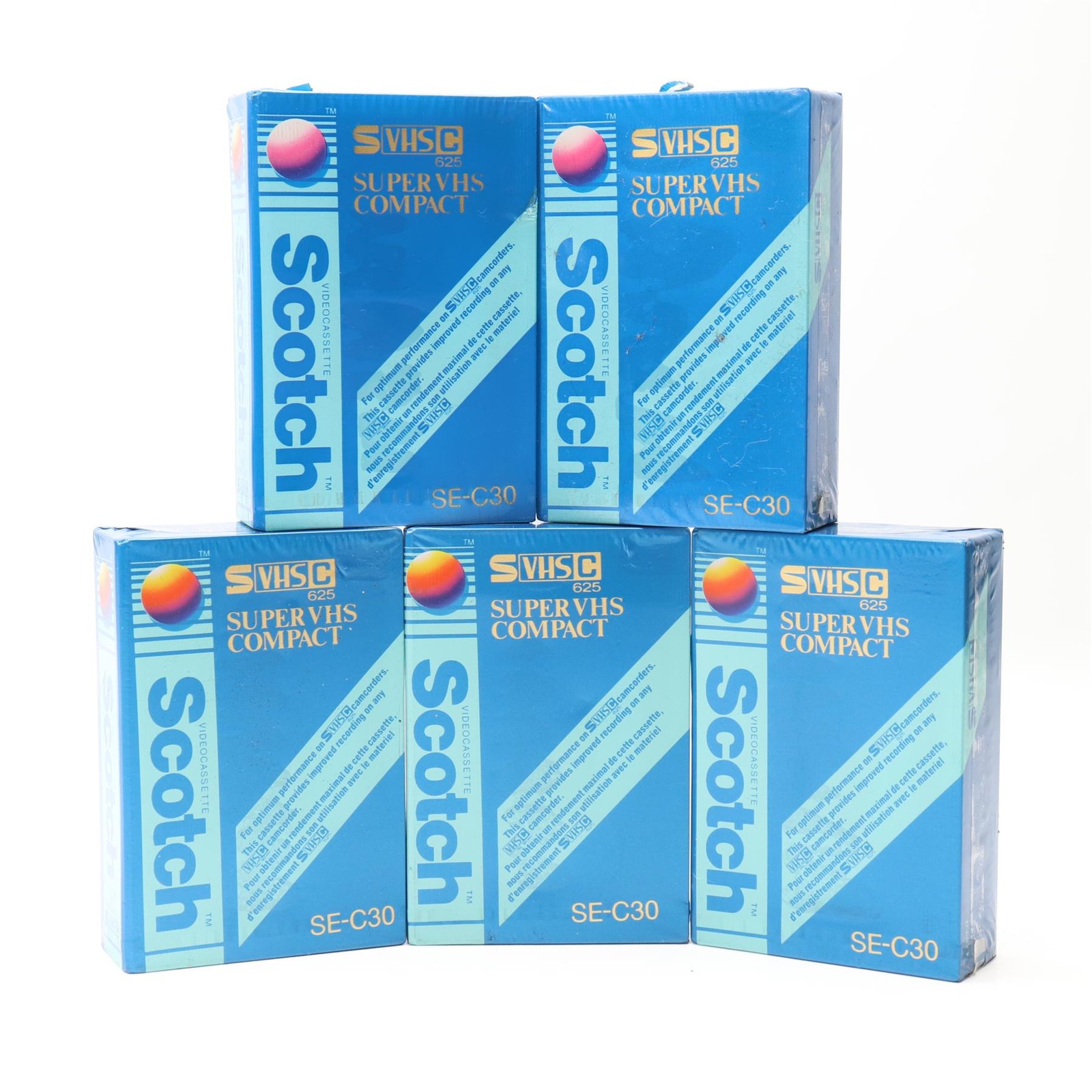 SCOTCH SE-C30 30 Minute SVHS-C Super VHS 5 Pack Camcorder Tape N.O.S - VM0136