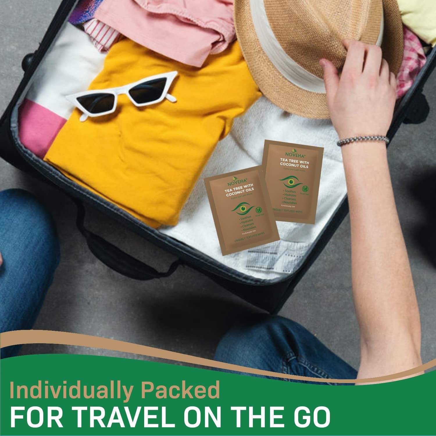 60PC Tea Tree & Coconut Oil Eyelid Wipes for Demodex, Blepharitis, Itchy Eyes